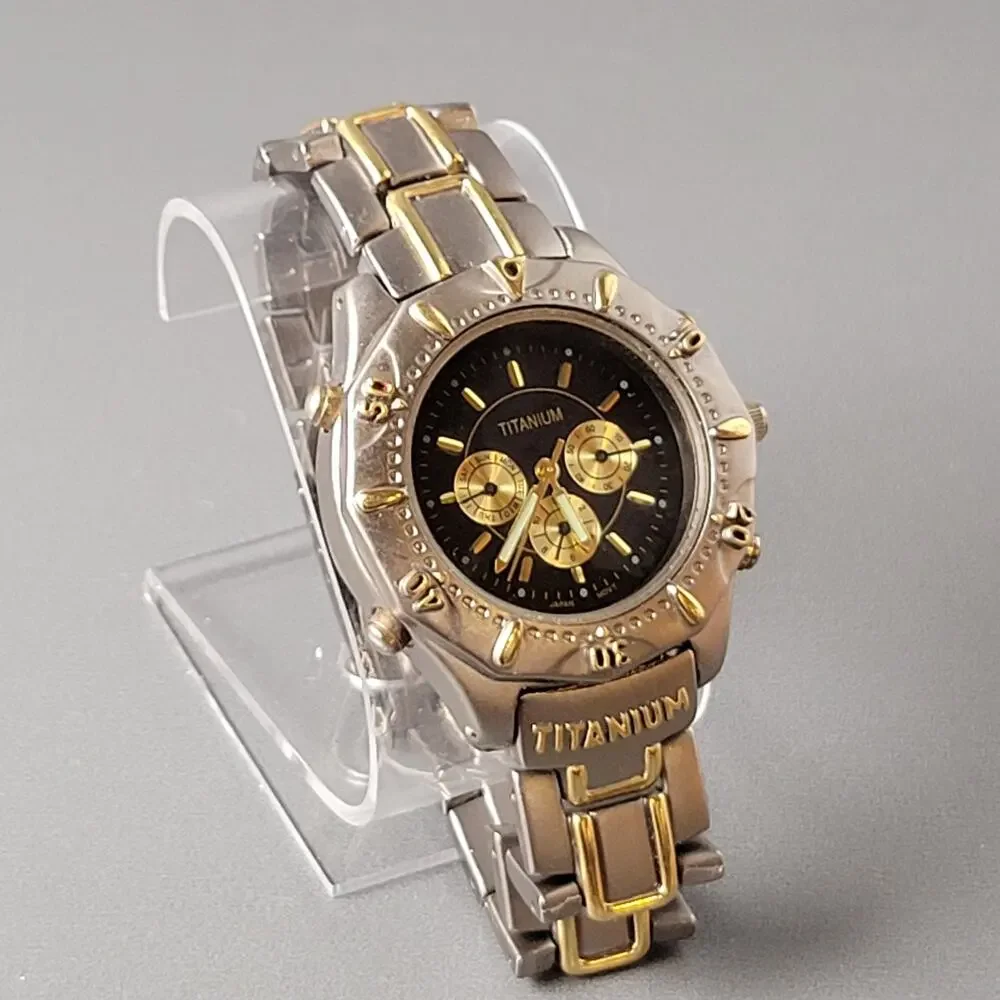 Vintage Titanium Chronograph Wristwatch - Two-Tone Band, Japan Quartz Movement